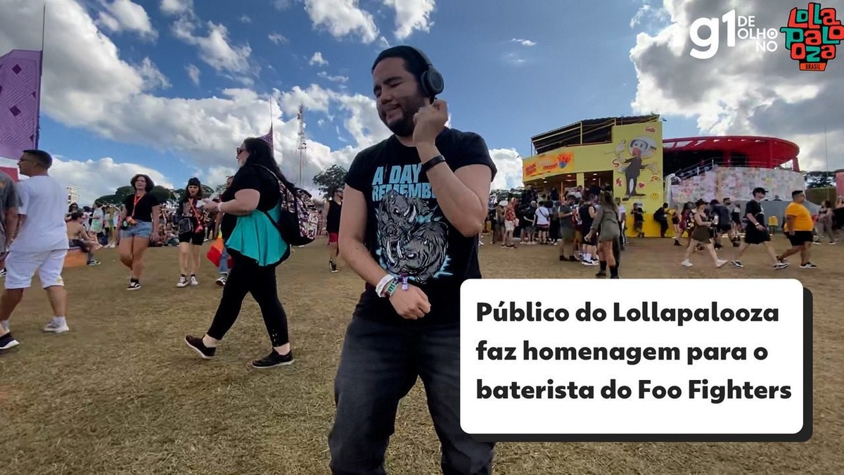 Público se despede de Taylor Hawkins, do Foo Warring parties, tocando ‘bateria invisível’ no Lollapalooza