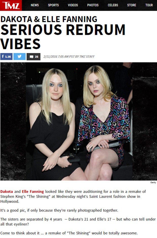 Site 'TMZ' tira sarro de visual sombrio de Dakota e Elle Fanning (Foto: Reprodução)