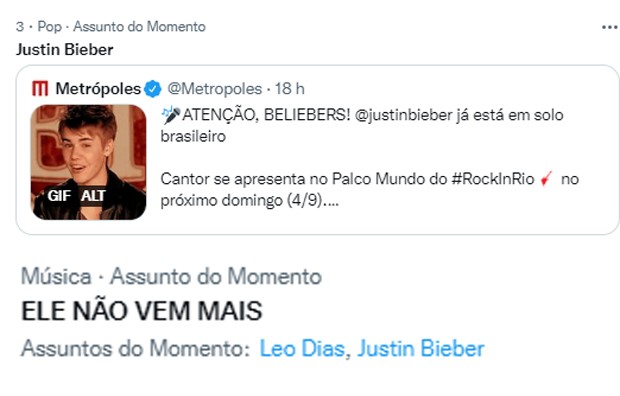 Rumores de que Justin Bieber teria cancelado apresentações no Chile, Argentina e São Paulo bombam na web (Foto: Reprodução/Twitter)