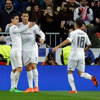 Cristiano Ronaldo; James Rodriguez; Real Madrid x Roma; Liga dos Campeões (Foto: AP)