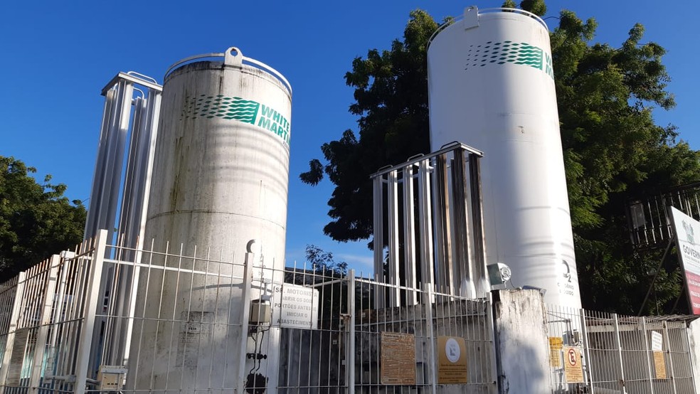 Cilindros de oxigênio em Natal, RN — Foto: Sérgio Henrique Santos/Inter TV Cabugi