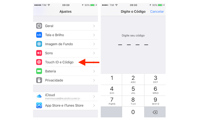 Acessando as configurações de bloqueio por código do iOS em um iPhone (Foto: Reprodução/Marvin Costa)