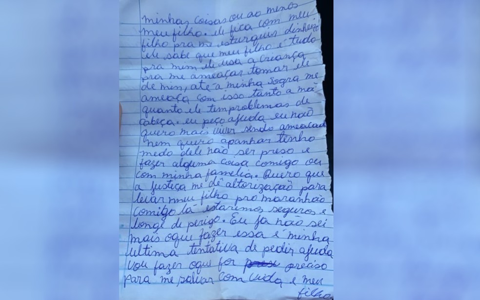 Segunda parte da carta enviada à prima da jovem, em Morrinhos, Goiás — Foto: Reprodução/TV Anhanguera