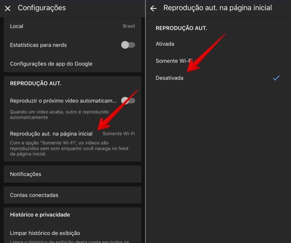 Desativado a reprodução automática de vídeo — Foto: Reprodução/Helito Beggiora