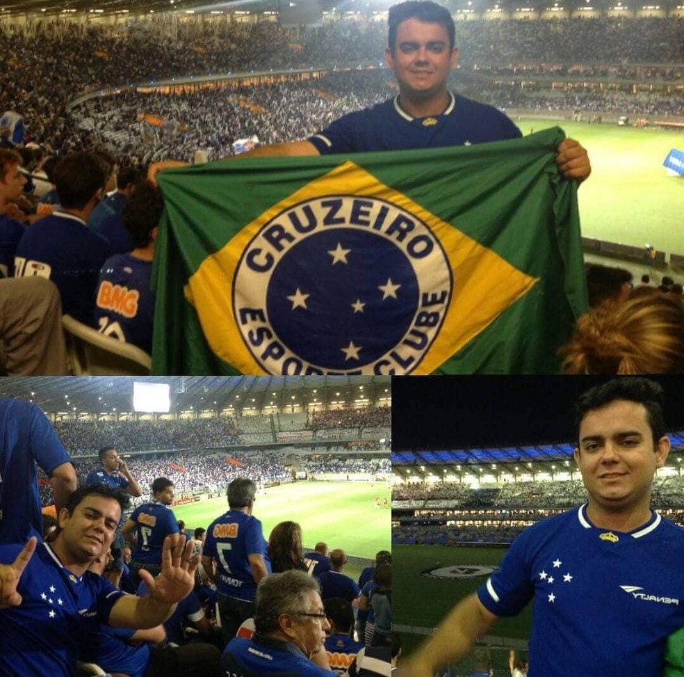 Fotos e Bruno Carvalho, torcedor do Cruzeiro em Aracaju, durante jogo no Mineirão — Foto: Arquivo pessoal