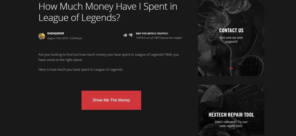 Clique em "Show Me The Money" para ver o valor — Foto: Reprodução/Victor de Abreu