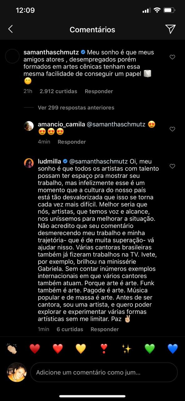 Ludmilla responde Samantha (Foto: Reprodução/Instagram)