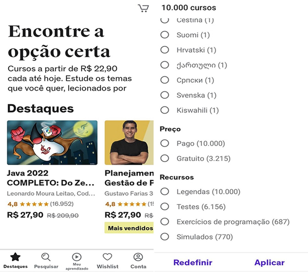 Aulas gratuitas em temas diversos podem ser encontradas na Udemy — Foto: Reprodução/Flávia Fernandes