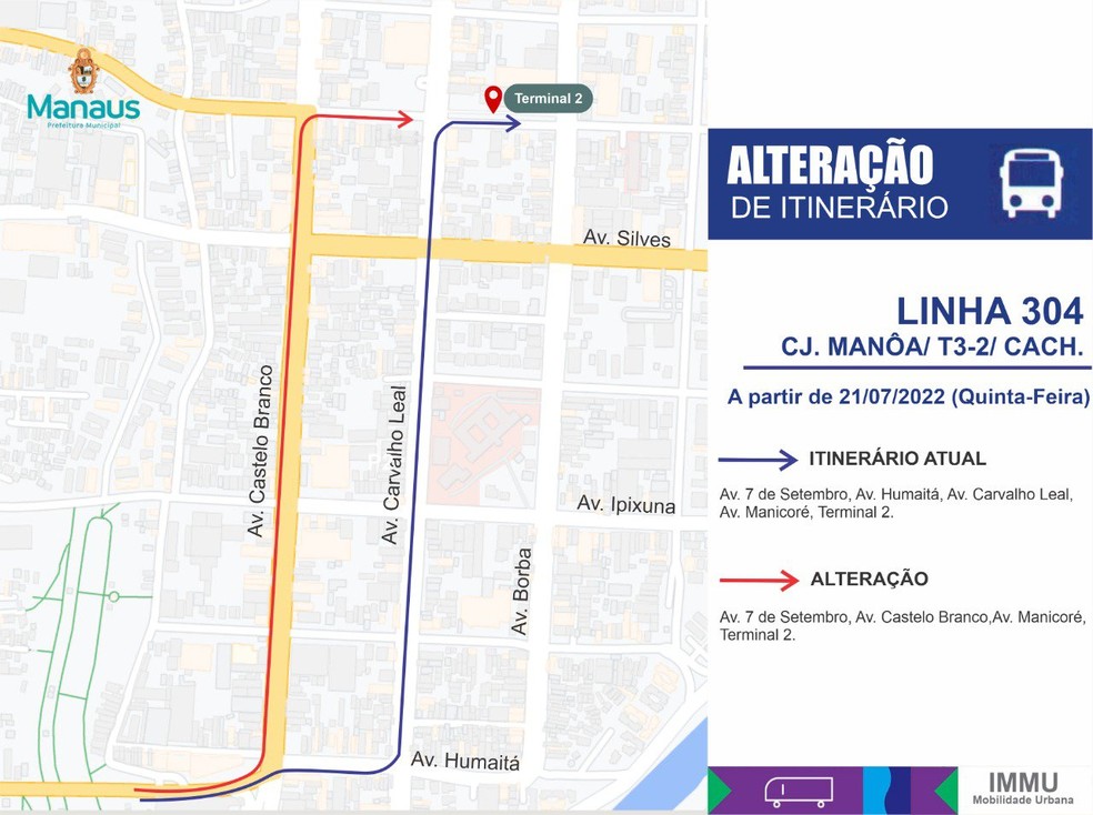 Novo itinerário da linha 304.  — Foto: Divulgação