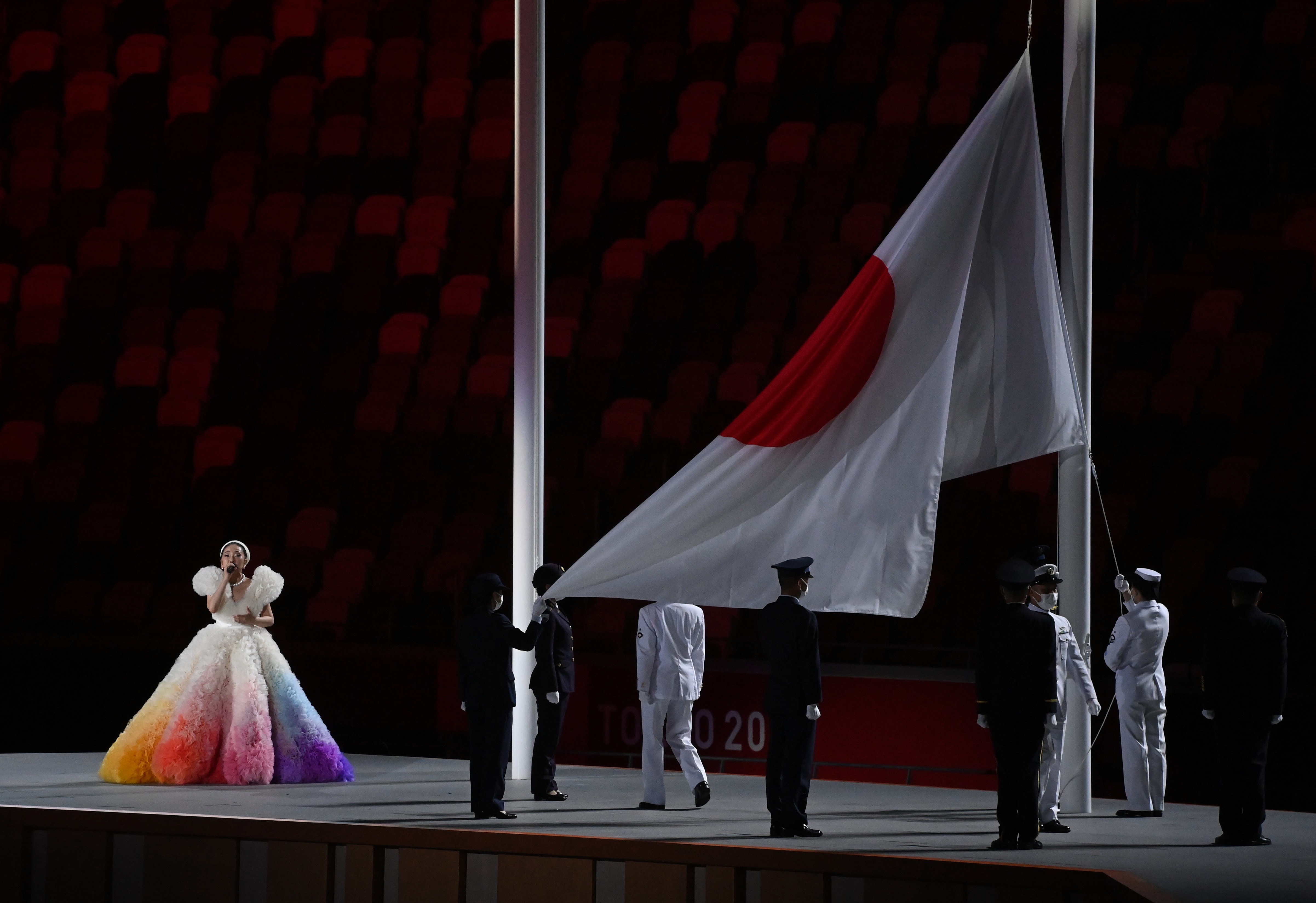 dpatop - 23 July 2021, Japan, Tokio: Olympics: Opening ceremony at the Olympic Stadium. Singer Misa sings the national anthem. Photo: Sebastian Gollnow/dpa (Photo by Sebastian Gollnow/picture alliance via Getty Images) (Foto: dpa/picture alliance via Getty I)