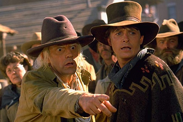 Christopher Lloyd e Michael J. Fox em De Volta para o Futuro III (1990) (Foto: Divulgação)
