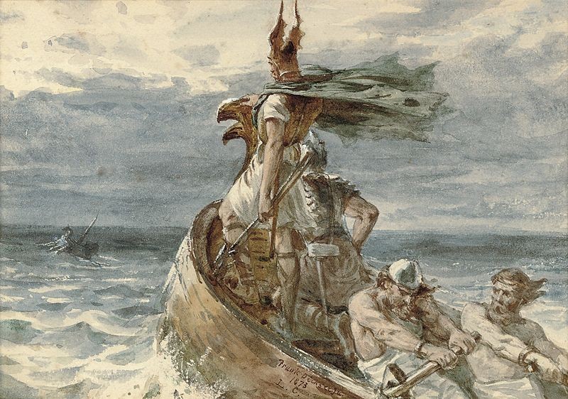 Vikings navegando no mar (Foto: Wikipedia/Frank Dicksee)