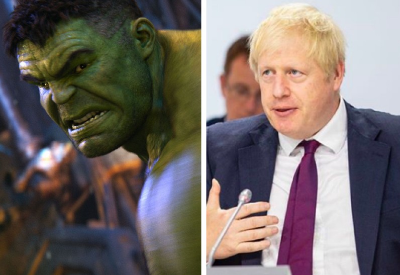 O Incrível Hulk nos filmes da Marvel Studios e o primeiro-ministro britânico Boris Johnson (Foto: Reprodução/Instagram)