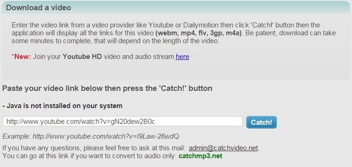 CatchVideo, plataforma online que baixa vídeos do YouTube (Foto: Reprodução/Raquel Freire)