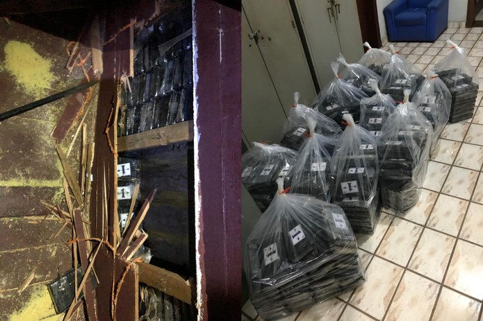 Droga estava escondida entre a estrutura de madeira da embarcação e foi levada à delegacia da PF em Santarém — Foto: Divulgação/Polícia Federal de Santarém