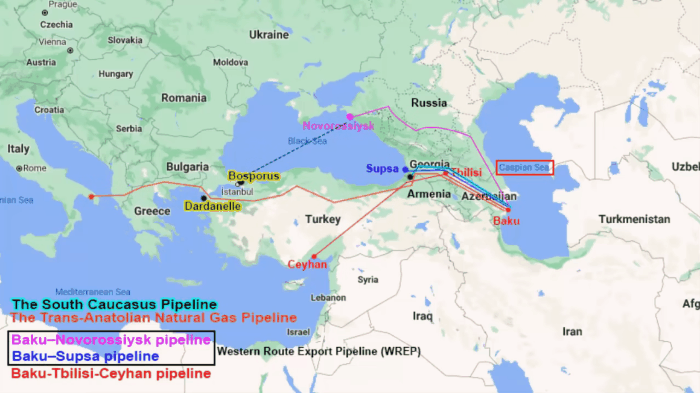 Os oleodutos que passam pelo Cáucaso (Foto: Reprodução Youtube Amit Sengupta)