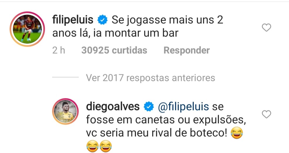 Brincadeira entre Filipe Luís e Diego Alves — Foto: Reprodução