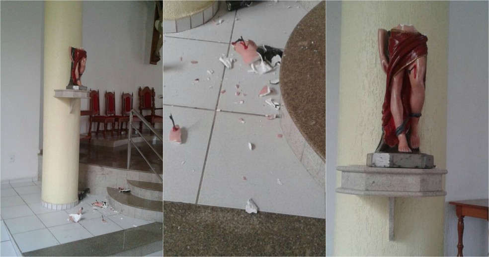 Imagem de padroeiro foi quebrada por homem dentro de igreja em Rio Branco  (Foto: Reprodução/Rede Amazônica Acre)