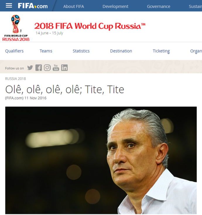 Tite site Fifa (Foto: Reprodução)