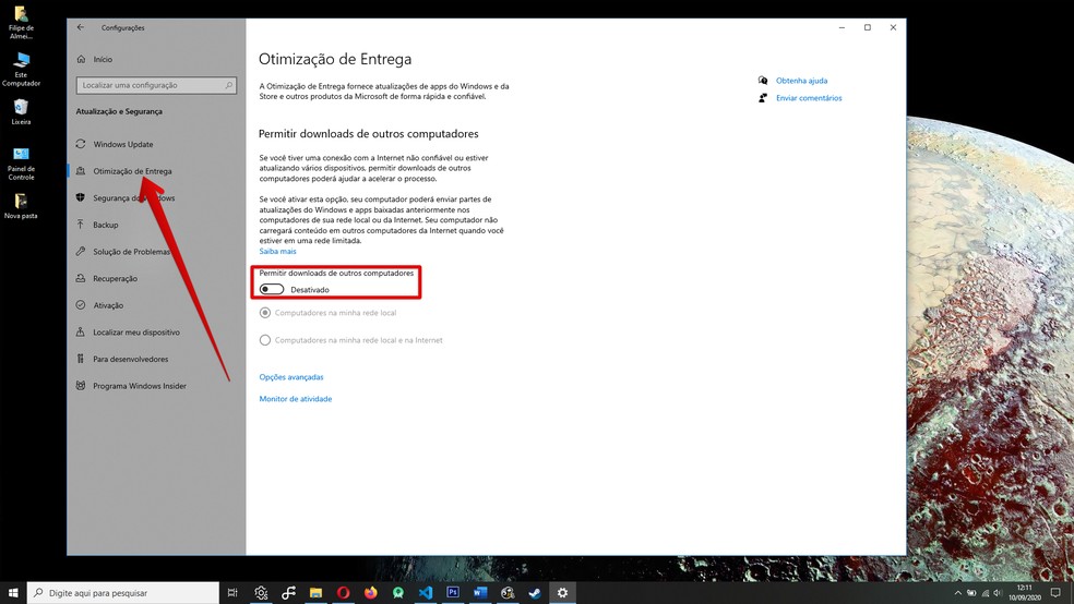 Desativar o recurso impede que o Windows compartilhe atualizações — Foto: Reprodução/Filipe Garrett