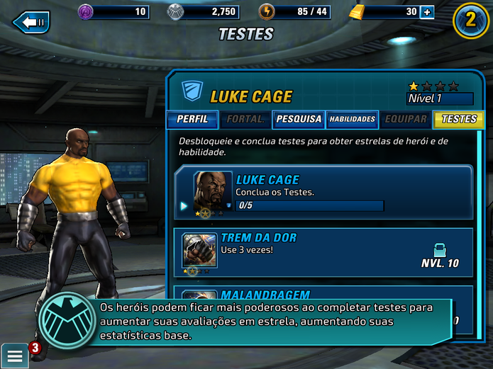 Os testes melhoram os personagens de Avengers Alliance 2 (Foto: Reprodução/Felipe Vinha)