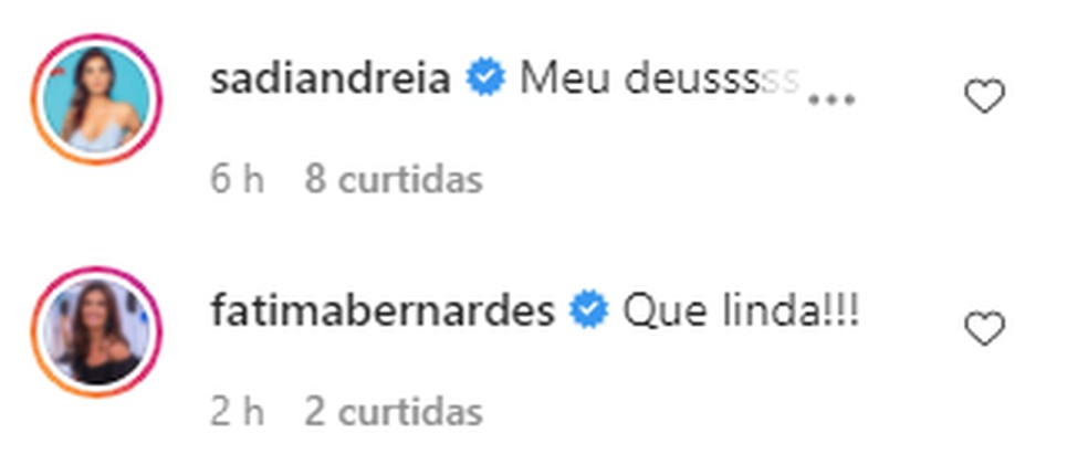 Fátima Bernardes e Andreia Sadi também se derreteram por Mariana de Rebeca — Foto: Reprodução Instagram