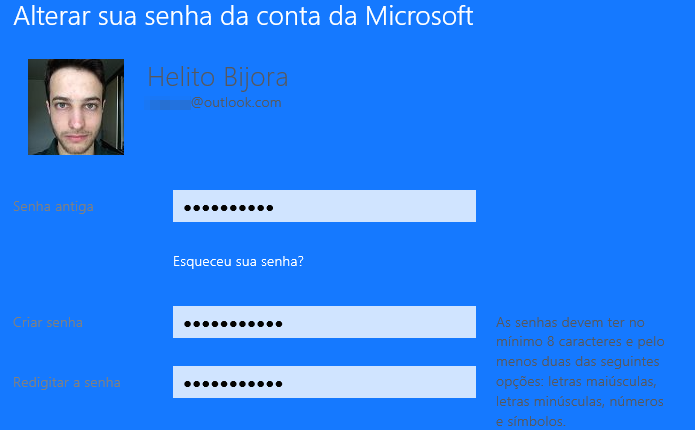 Criando nova senha para a conta Microsoft (Foto: Reprodu??o/Helito Bijora) 