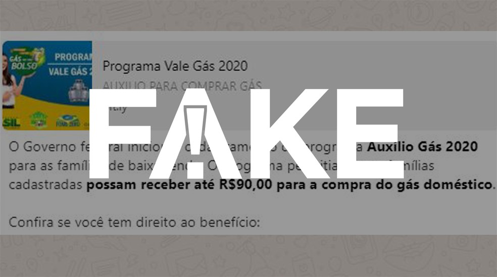 É #FAKE mensagem que fala em cadastro para receber auxílio gás — Foto: G1