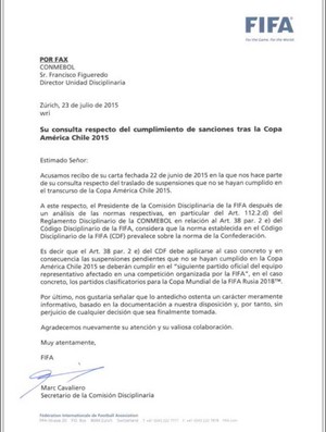 Fax da Fifa sobre suspensão do Neymar (Foto: Reprodução Twitter)