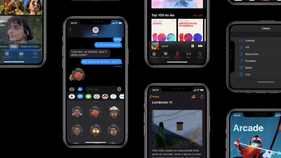 iOS 13: novo sistema do iPhone conta com Modo Escuro  — Foto: Divulgação/Apple