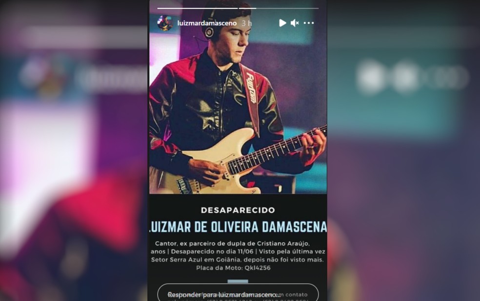 Família pede ajuda para encontrar cantor desaparecido, em Goiânia — Foto: Reprodução/Instagram
