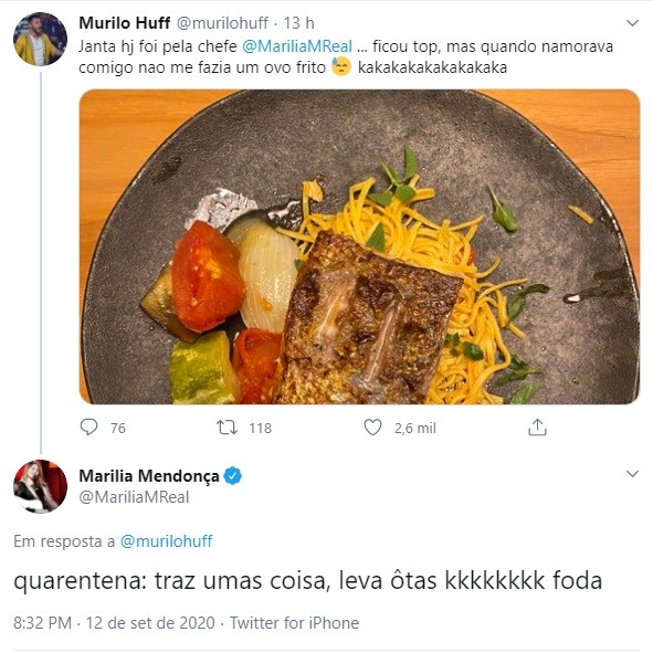 Murilo Huff janta na casa de Marília Mendonça (Foto: reprodução Twitter)