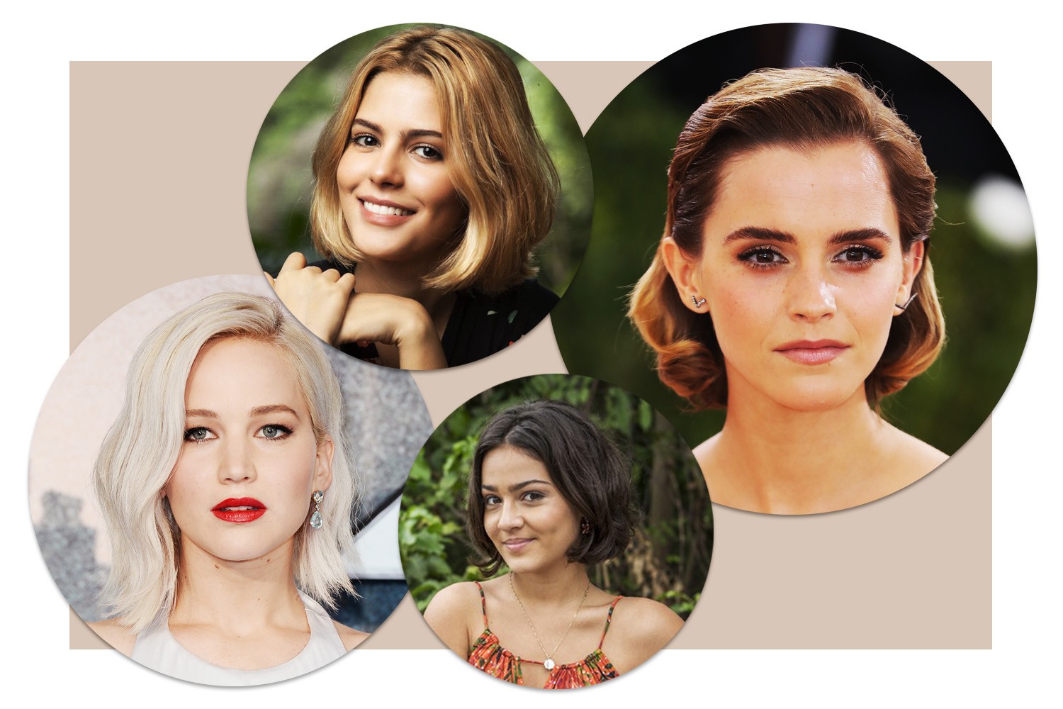Corte trapézio: Jennifer Lawrence, Juliana D'Avila, Giullia Buscacio e Emma Watson  (Foto: Reprodução e Getty Images)