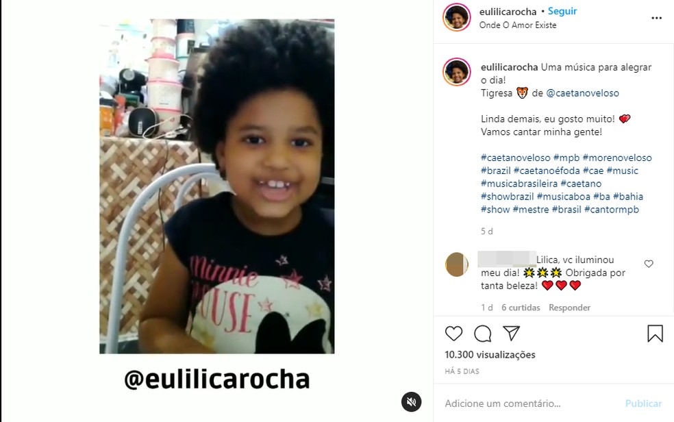 Vídeo de Lilica encantou Caetano — Foto: Reprodução/Instagram