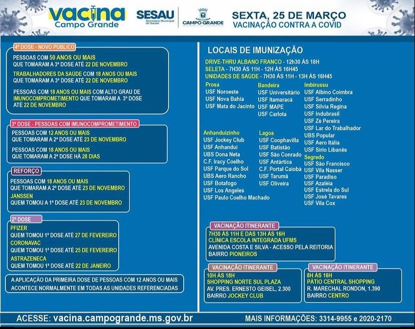 'Sextou' com vacinação; confira locais e públicos em Campo Grande