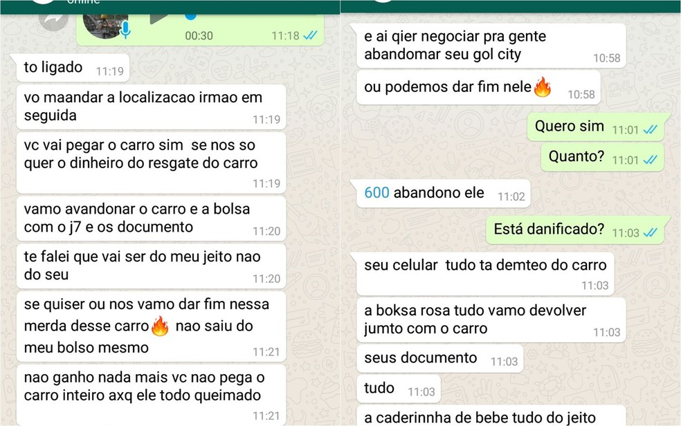Conversar mostram suspeito extorquindo vítimas de roubo (Foto: Divulgação/Polícia Civil)