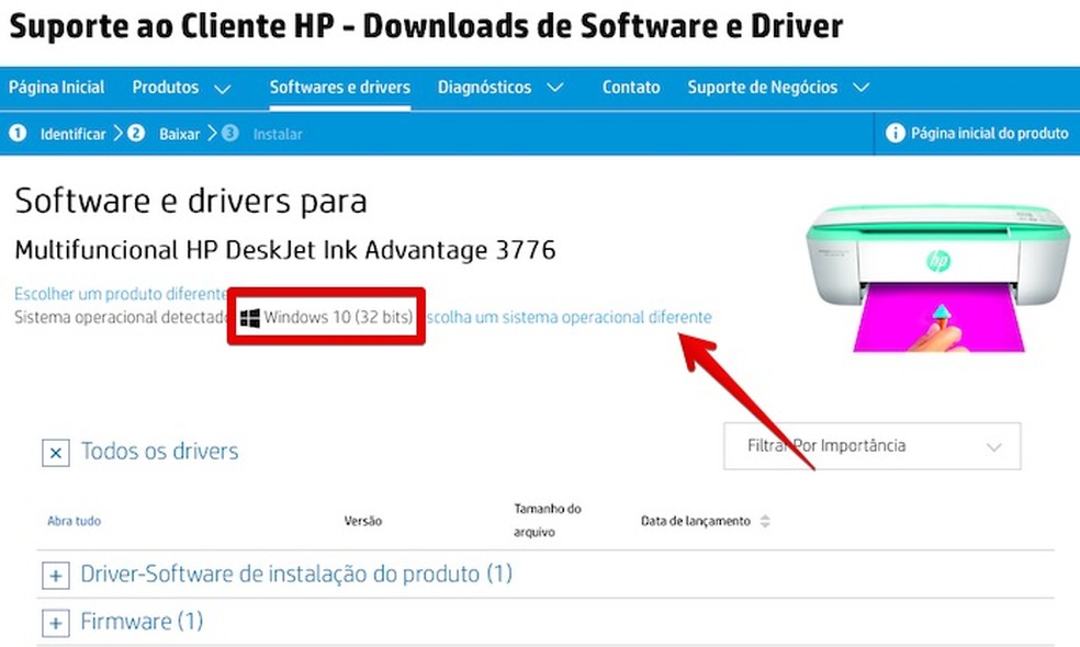 Página de suporte da HP — Foto: Reprodução/Helito Beggiora