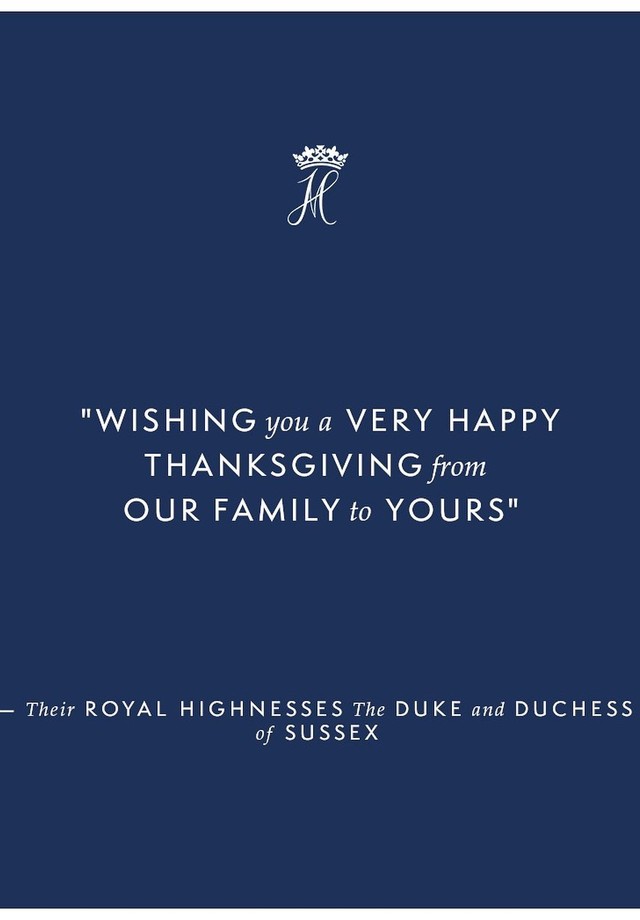 Meghan Markle e Harry postaram a mensagem abaixo em seu perfil oficial do Instagram no dia de   ThanksGiving (Foto: Reprodução/Instagram)