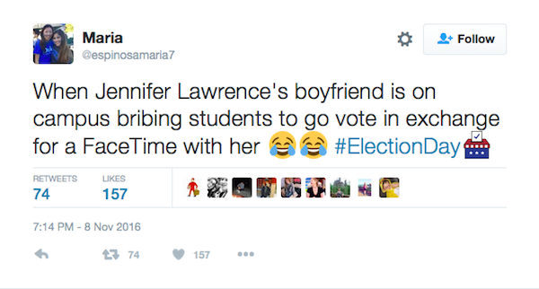 Uma estudante fala da proposta de Darren Aronofsky e Jennifer Lawrence no Twitter (Foto: Twitter)