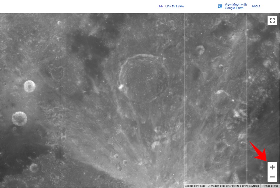 Usuário pode aproximar imagem no Google Moon — Foto: Reprodução/Rodrigo Fernandes