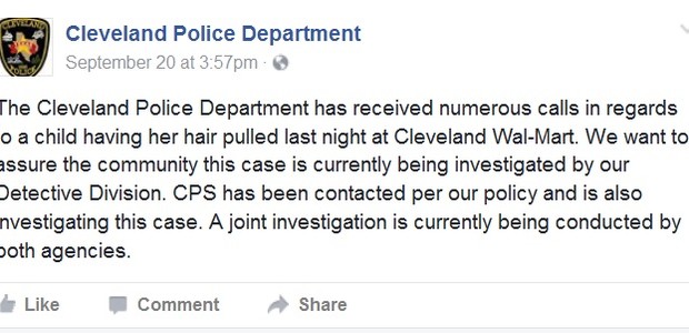 Postagem do Departamento de Polícia de Cleveland (Foto: Reprodução / Facebook)