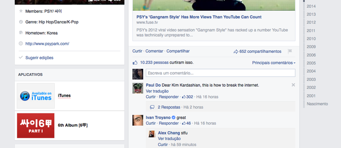 Fã de Gangnam Style provoca Kim Kardashian em comentário sobre como 'quebrar a Internet' (Foto: Reprodução/Facebook)