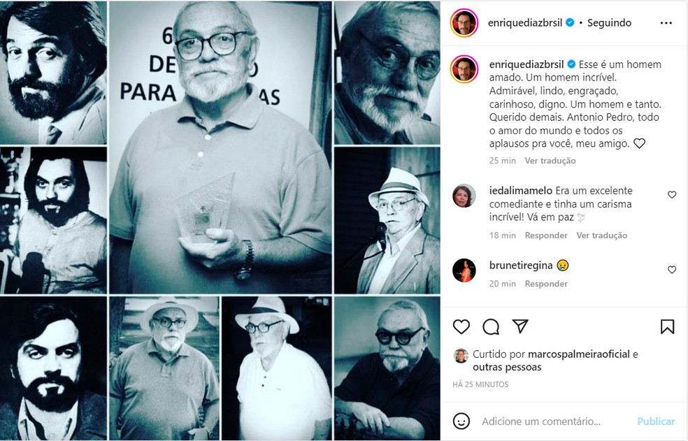 Enrique Diaz lamenta morte de Antonio Pedro — Foto: Reprodução/Instagram