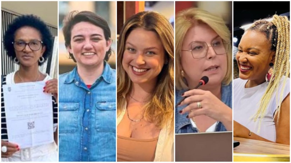 Da esquerda para a direita: vereadoras Ana Lúcia Martins, Carla Ayres, Giovana Mondardo, Maria Tereza Capra e Marlina Oliveira — Foto: Reprodução/Redes sociais