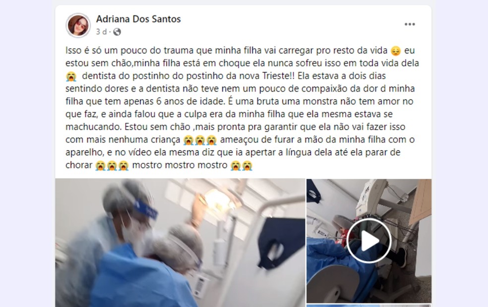 Adriana fez postagem nas redes sociais sobre a dentista em Jarinu — Foto: Facebook/Reprodução