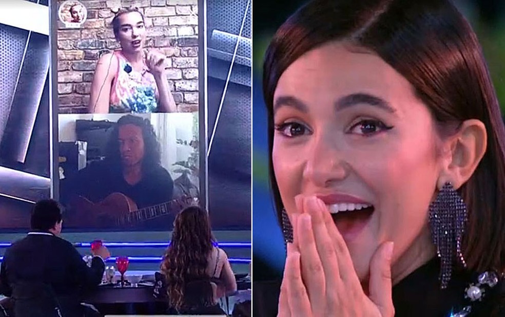 Dua Lipa faz show surpresa no BBB e deixa Manu paralisada — Foto: Reprodução/TV Globo