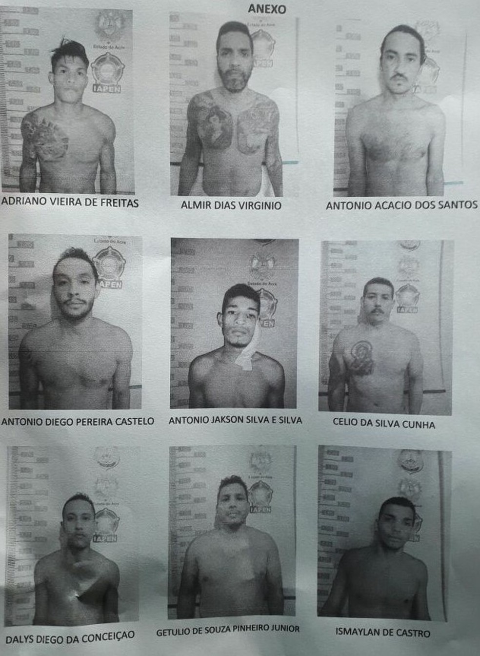 Iapen confirma lista dos nove presos que fugiram, na quarta-feira (28), de penitenciária em Rio Branco (Foto: Divulgação/Iapen-AC)