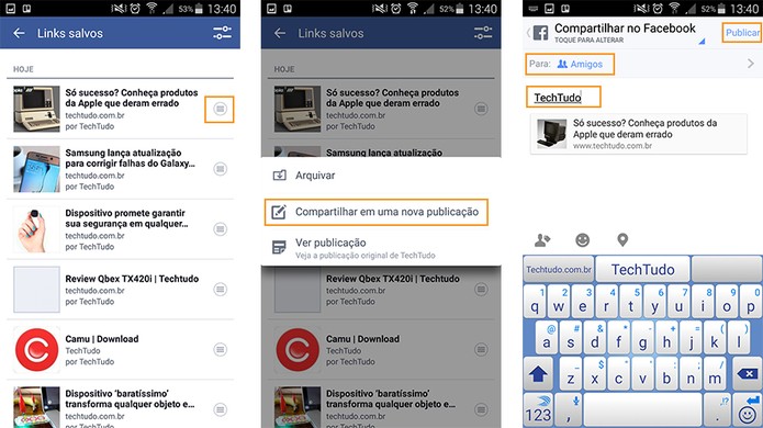 Compartilhe o link salvo com os amigos no Facebook (Foto: Reprodu