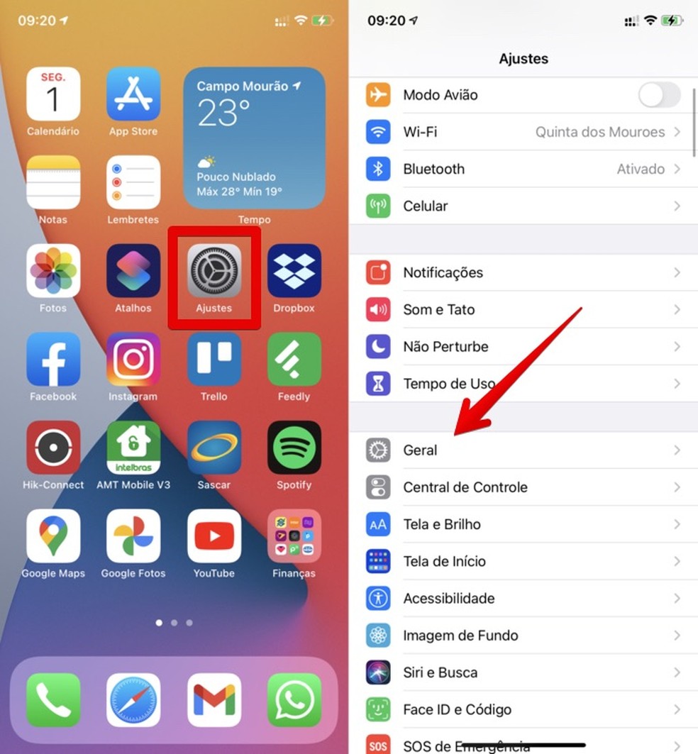 Acesse as configurações do iPhone — Foto: Reprodução/Helito Beggiora