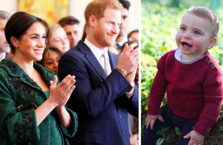 A atriz e duquesa Meghan Markle e o Príncipe Harry com o sobrinho dos dois, Príncipe Louis (Foto: Instagram)
